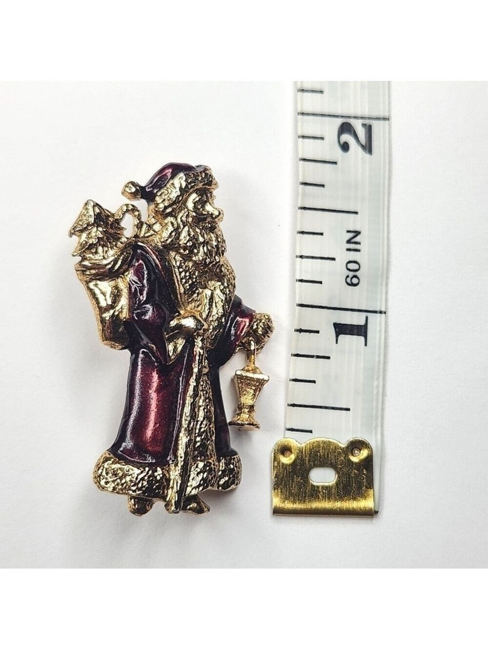 Vintage Signed USA Santa Gold Tone Christmas Articulated Enamel Brooch - Picture 6 of 9